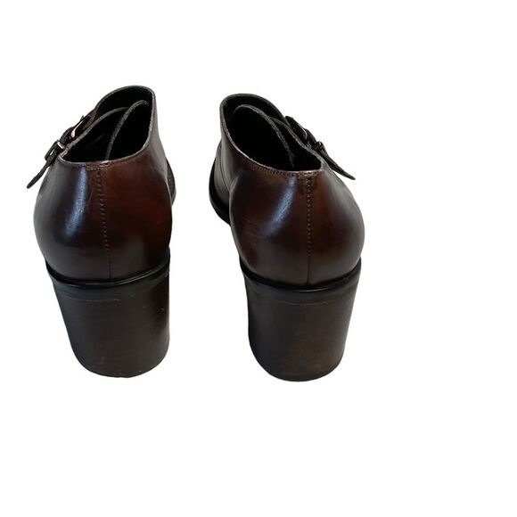 Bandolino Alanta Brown Leather Buckle Monk Strap Stacked Heel Shoes Size 9 - Picture 5 of 13